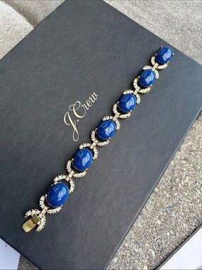 J. Crew Blue Cabochon and Pavé Link Gold Bracelet with Crystal Accents